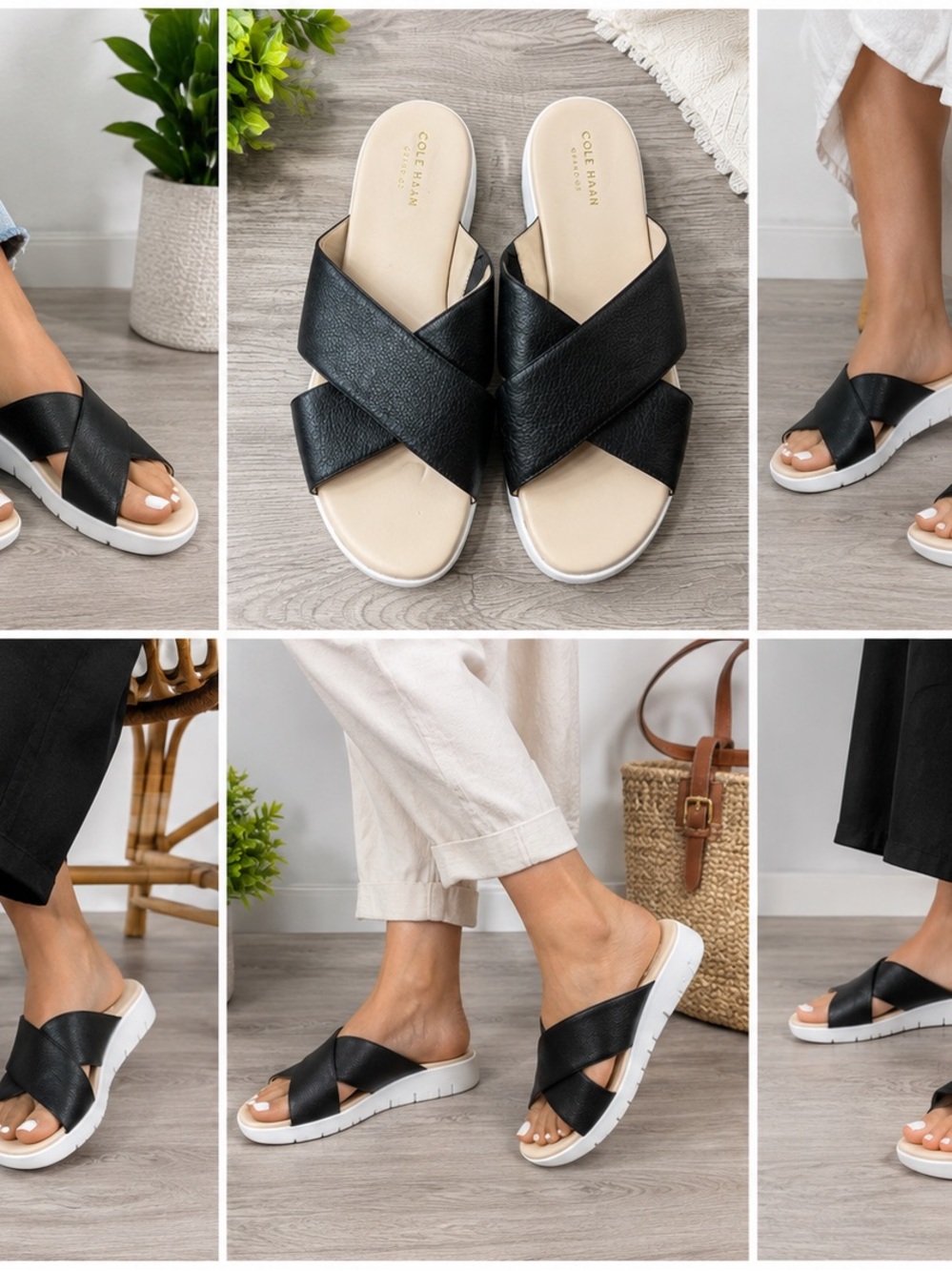 Cole Haan Women’s Black Crossband Slide Sandals Size 10 B Casual Comfort Shoes